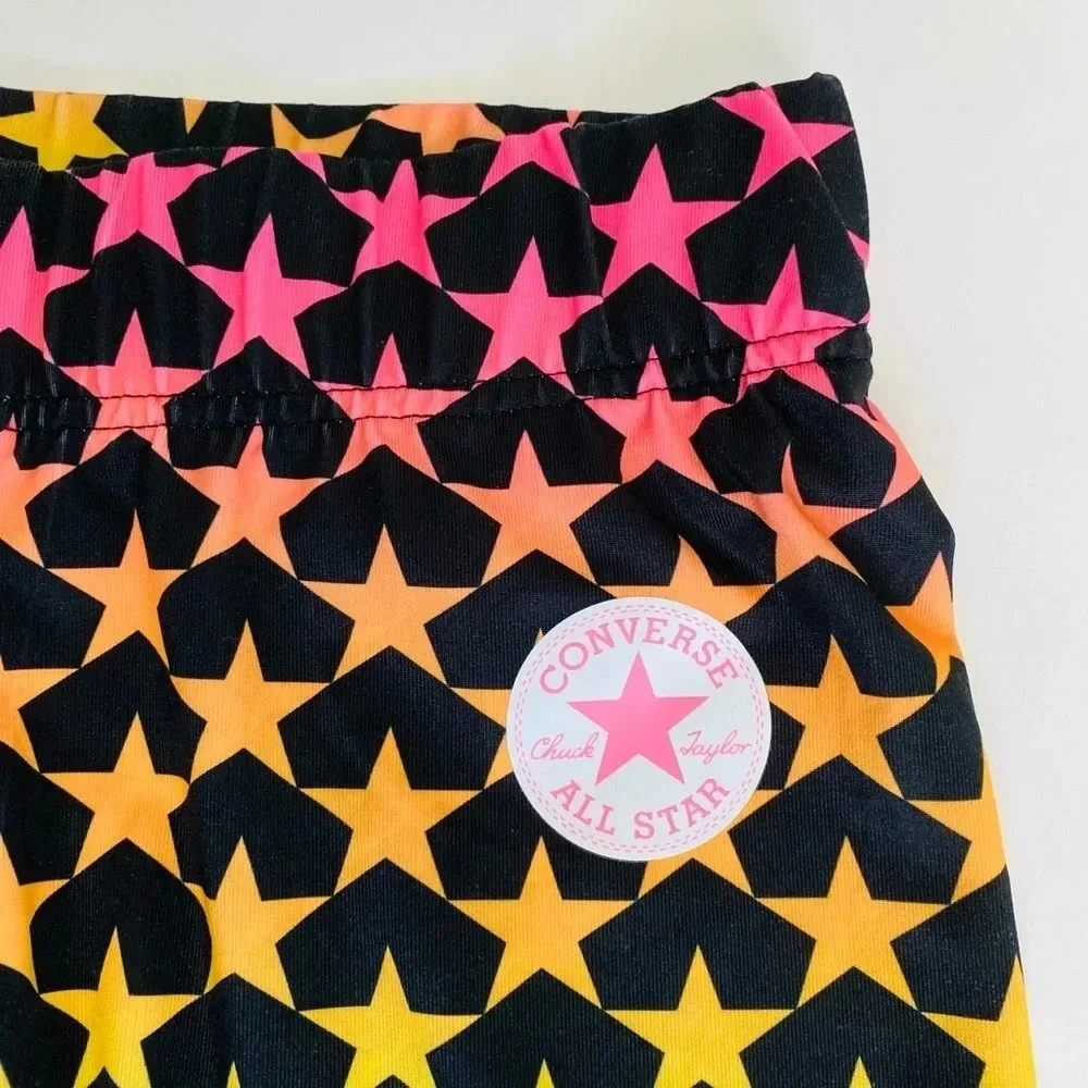 Converse Girls Neon Star Print High-Rise Bike Shorts Girls Size Large